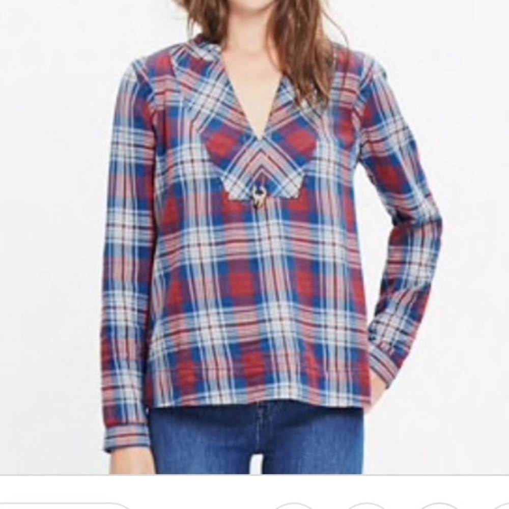 Madewell Plaid Blouse in Red and Blue